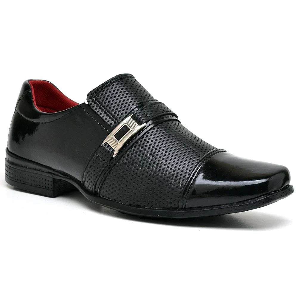 Sapato Social Masculino Preto Verniz de Fivela Elegante
