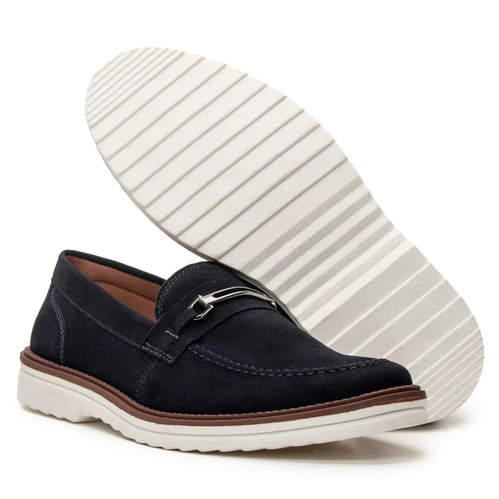 Sapato Loafer Mocassim Couro Nobock Camurça Aveludado Sport Fino com Fivela