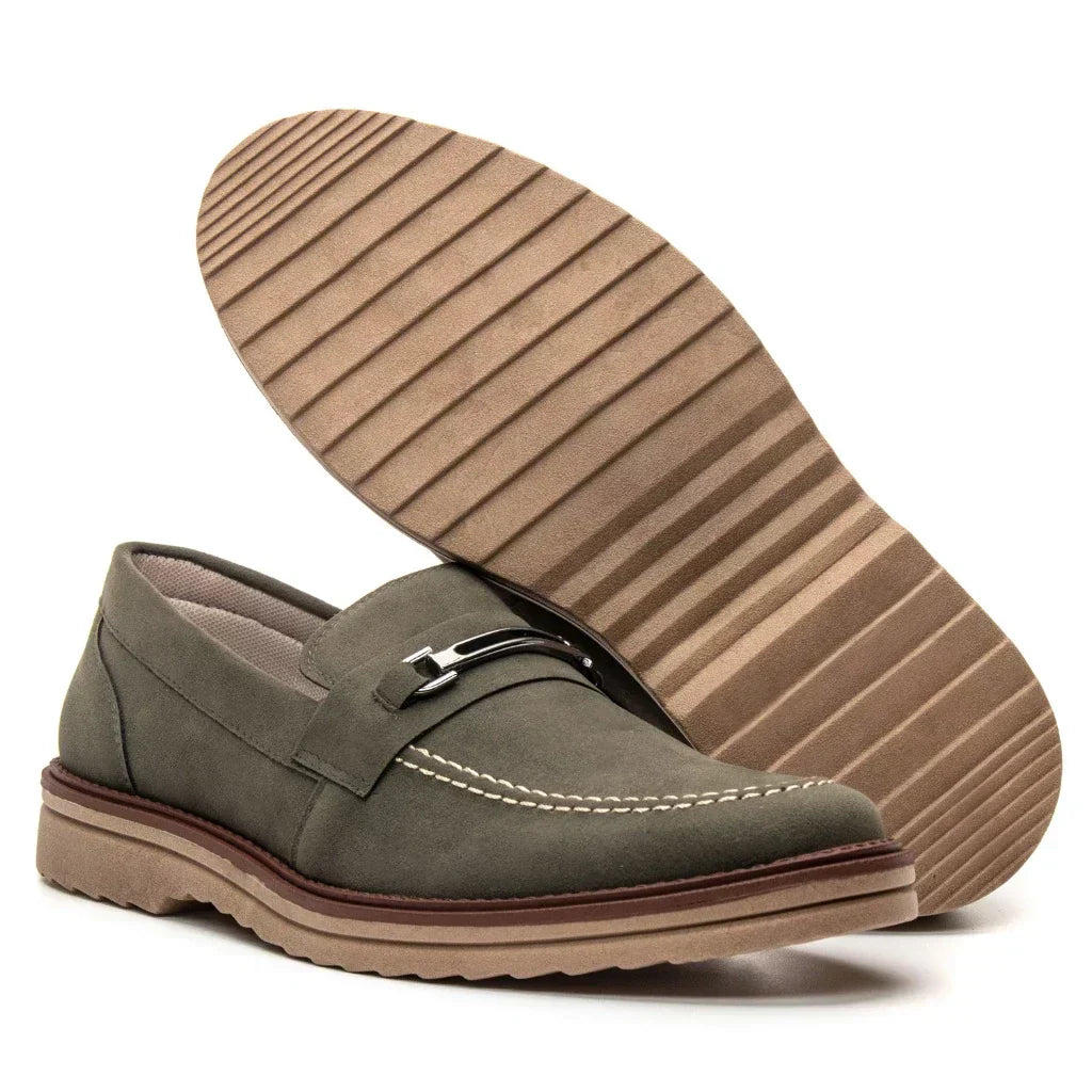 Sapato Loafer Mocassim Couro Nobock Camurça Aveludado Sport Fino com Fivela